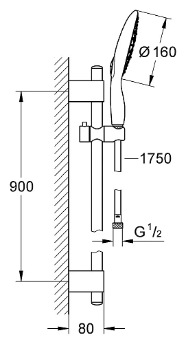Душевой гарнитур GROHE Power&Soul 160 (Душевая лейка, штанга 900 мм, шланг 1750 мм) с ограничением р 27750000 Душевой гарнитур GROHE Power&Soul 160 (Душевая лейка, штанга 900 мм, шланг 1750 мм) с ограничением р 27750000