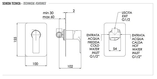 Смеситель для душа Remer Energy EY30L Смеситель для душа Remer Energy EY30L