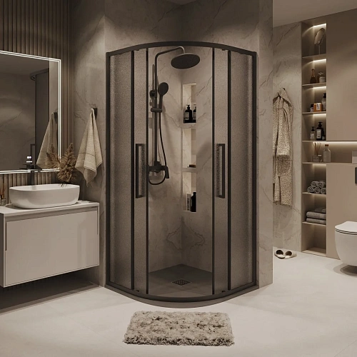 Душевой уголок GROSSMAN Cosmo 300.K33.02.9090.21.02 (90x90x195) квадрат,раздвижн,черн. матов,стекло шиншилла Душевой уголок GROSSMAN Cosmo 300.K33.02.9090.21.02 (90x90x195) квадрат,раздвижн,черн. матов,стекло шиншилла