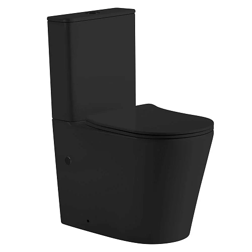 Унитаз напольный ABBER Bequem AC1112TMB компакт черный матовый, безободковый, смыв торнадо с крышкой микролифт Унитаз напольный ABBER Bequem AC1112TMB компакт черный матовый, безободковый, смыв торнадо с крышкой микролифт