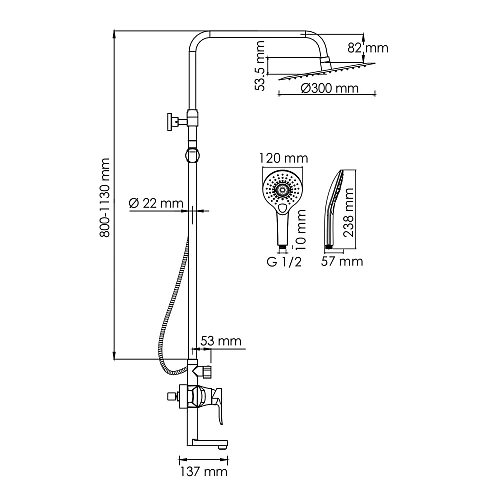 Душевая система WasserKRAFT A166.116.101.087.CH хром Душевая система WasserKRAFT A166.116.101.087.CH хром