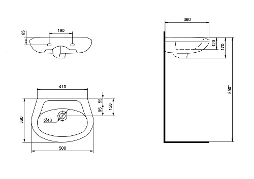 Раковина Santek Бриз 50 без отверстия под смеситель 1WH110448 1.WH11.0.448 Раковина Santek Бриз 50 без отверстия под смеситель 1WH110448 1.WH11.0.448