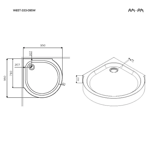 Душевой поддон AM.PM Like W83T-333-095W Round 95x95, белый акрил Душевой поддон AM.PM Like W83T-333-095W Round 95x95, белый акрил