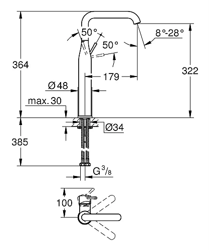 Смеситель для раковины GROHE Essence New, никель матовый (32901EN1) Смеситель для раковины GROHE Essence New, никель матовый (32901EN1)