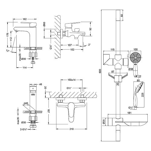 Комплект смесителей Lemark Point LM0380C 3 в 1, хром Комплект смесителей Lemark Point LM0380C 3 в 1, хром
