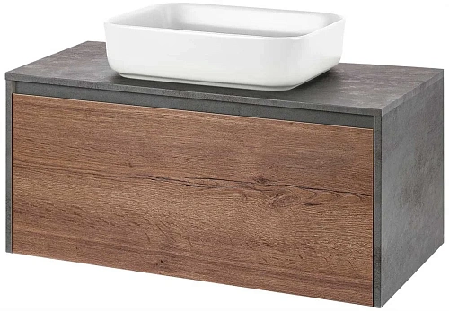 Тумба под раковину Vincea Mesa 1000 подвесная, 1 выкатной/1 скрытый ящик soft close, T.Oak + Beton VMC-2MS100TB Тумба под раковину Vincea Mesa 1000 подвесная, 1 выкатной/1 скрытый ящик soft close, T.Oak + Beton VMC-2MS100TB