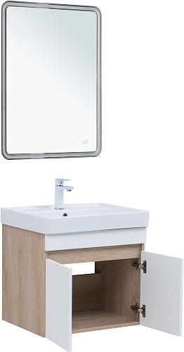 Тумба под раковину Aquanet Оптима 60 00344799 дуб светлый/белый сатин Тумба под раковину Aquanet Оптима 60 00344799 дуб светлый/белый сатин