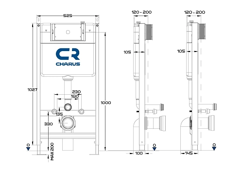 Инсталляция для унитаза CHARUS CR.200.21.01 с клавишей смыва Инсталляция для унитаза CHARUS CR.200.21.01 с клавишей смыва