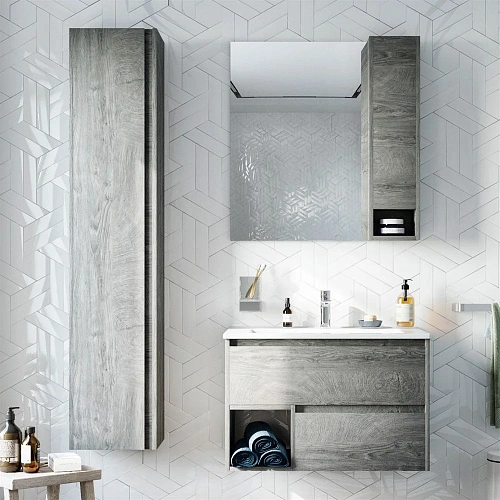 Комплект мебели STWORKI Карлстад 75 дуб рошелье, в стиле лофт, под дерево, серая 418885 Комплект мебели STWORKI Карлстад 75 дуб рошелье, в стиле лофт, под дерево, серая 418885