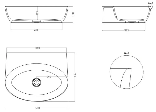 Раковина Salini ALDA WALL 01 покраска по RAL полностью 140321MF 580x450 накладная S-Stone Раковина Salini ALDA WALL 01 покраска по RAL полностью 140321MF 580x450 накладная S-Stone