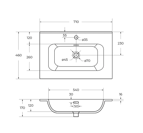 Раковина CEZARES CZR-8095-70 белый 710x460 керамика Раковина CEZARES CZR-8095-70 белый 710x460 керамика