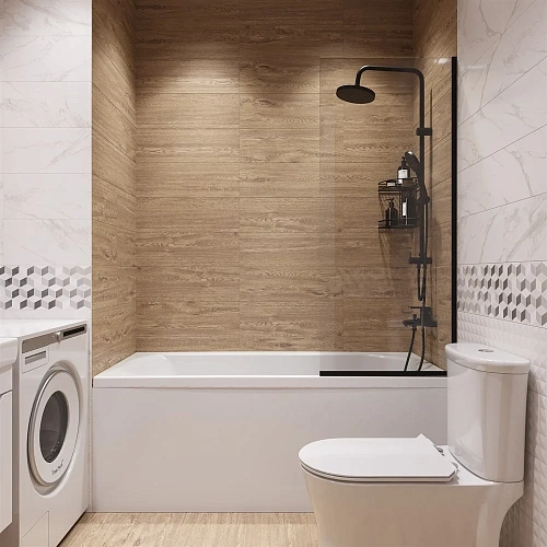 Шторка на ванну DIWO Анапа неподвижная, 70х140, профиль черный матовый, прозрачное стекло 583135 Шторка на ванну DIWO Анапа неподвижная, 70х140, профиль черный матовый, прозрачное стекло 583135