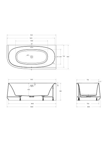 Акриловая ванна CEZARES CZR-LUX-CORNER-165-80-58-R угловая правосторонняя Акриловая ванна CEZARES CZR-LUX-CORNER-165-80-58-R угловая правосторонняя