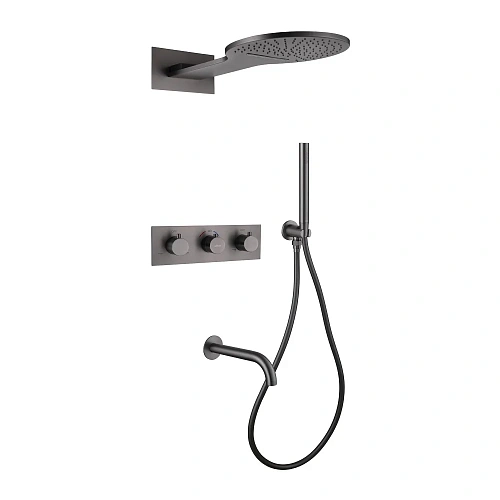 Душевая система ABBER Wasser Kreis AF8150NG скрытого монтажа с изливом, термостат, никель Душевая система ABBER Wasser Kreis AF8150NG скрытого монтажа с изливом, термостат, никель