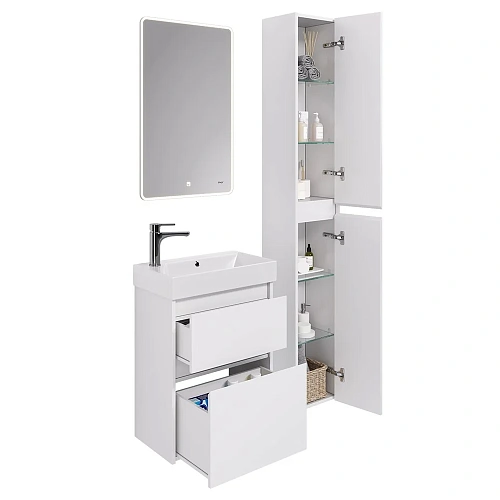 Тумба под раковину DREJA SLIM, 55 см, подвесная/напольная, 2 ящика, белый глянец 99.0400 Тумба под раковину DREJA SLIM, 55 см, подвесная/напольная, 2 ящика, белый глянец 99.0400