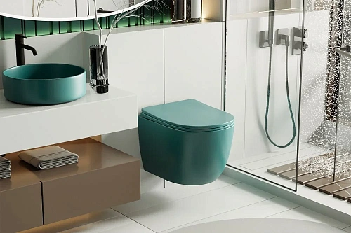 Унитаз подвесной ABBER Bequem AC1101MBG темно-зеленый матовый, безободковый с крышкой микролифт Унитаз подвесной ABBER Bequem AC1101MBG темно-зеленый матовый, безободковый с крышкой микролифт