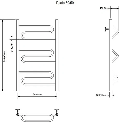 Полотенцесушитель водяной Aquanet Paolo 800x500, хром 00266733 Полотенцесушитель водяной Aquanet Paolo 800x500, хром 00266733