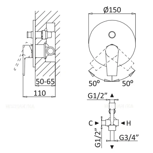 Смеситель для душа CEZARES NAUTIC-VDIM-SR встраиваемый на 2 выхода, Sunrise Смеситель для душа CEZARES NAUTIC-VDIM-SR встраиваемый на 2 выхода, Sunrise