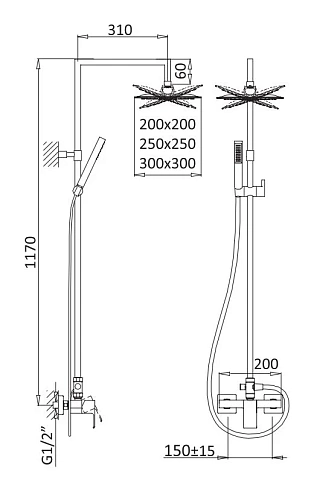 Душевая система CEZARES PORTA-CD-01 с ручным и верхним душем 200 мм нержавеющая сталь, хром Душевая система CEZARES PORTA-CD-01 с ручным и верхним душем 200 мм нержавеющая сталь, хром