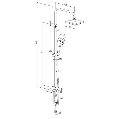 Душевая система Damixa Eclipse 931000300 верхний душ 220мм, штанга 1010 мм, черный Душевая система Damixa Eclipse 931000300 верхний душ 220мм, штанга 1010 мм, черный