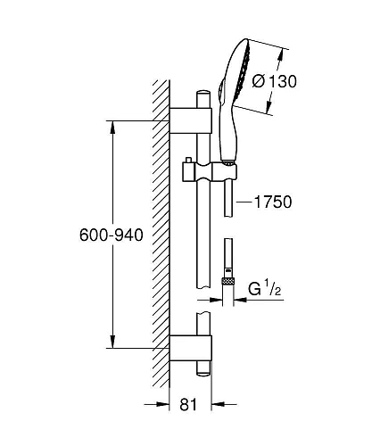 Душевой гарнитур GROHE Power&Soul 130 (Душевая лейка, штанга 900 мм, шланг 1750 мм) с ограничением р 27738000 Душевой гарнитур GROHE Power&Soul 130 (Душевая лейка, штанга 900 мм, шланг 1750 мм) с ограничением р 27738000