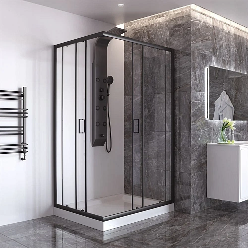 Душевой уголок Taliente 120x90x195см, прямоугольный, раздвижной, прозр.стекло 6мм, черный профиль TA-09120-1CB Душевой уголок Taliente 120x90x195см, прямоугольный, раздвижной, прозр.стекло 6мм, черный профиль TA-09120-1CB
