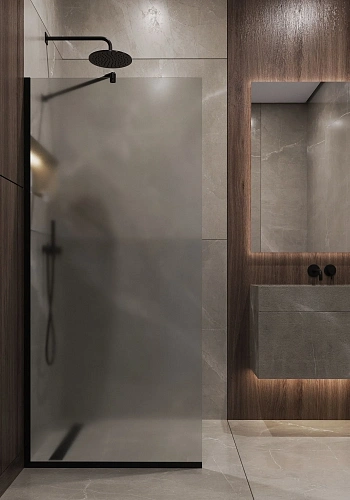 Душевая перегородка Timo TP-1190/03F-8 в узком профиле черный 1950x1190, стекло матовое 8 мм Душевая перегородка Timo TP-1190/03F-8 в узком профиле черный 1950x1190, стекло матовое 8 мм