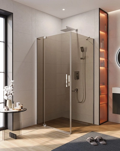 Душевой уголок CEZARES SLIDER-AH-1-90-100/110-BR-Cr 100-110x90см стекло тонированное (бронза), профиль хром Душевой уголок CEZARES SLIDER-AH-1-90-100/110-BR-Cr 100-110x90см стекло тонированное (бронза), профиль хром
