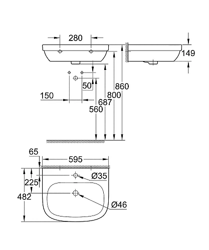 Раковина GROHE Euro Ceramic 60 см, с гигиеническим покрытием, альпин-белый (3933500H) Раковина GROHE Euro Ceramic 60 см, с гигиеническим покрытием, альпин-белый (3933500H)