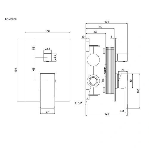 Смеситель для душа AQUAme Savona AQM8808CR встраиваемый, хром Смеситель для душа AQUAme Savona AQM8808CR встраиваемый, хром
