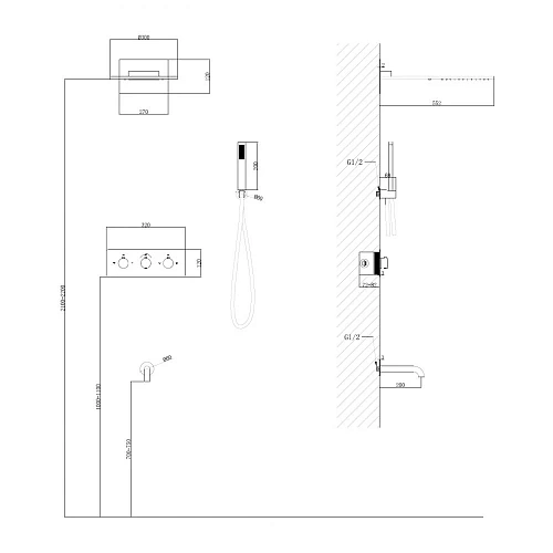 Душевая система ABBER Wasser Kreis AF8150RG скрытого монтажа с изливом, термостат, розовое золото Душевая система ABBER Wasser Kreis AF8150RG скрытого монтажа с изливом, термостат, розовое золото