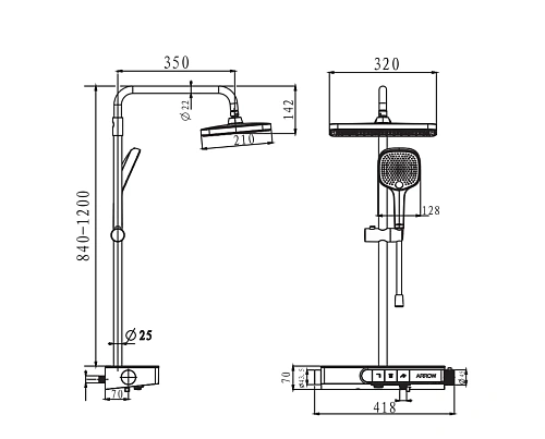 Душевая система ARROW AMG13SH870CP с термостатом хром Душевая система ARROW AMG13SH870CP с термостатом хром