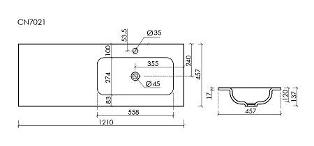 Раковина Ceramica Nova Grace CN7021 мебельная 1210x457x137 с чашей справа и отверстием под смеситель белый Раковина Ceramica Nova Grace CN7021 мебельная 1210x457x137 с чашей справа и отверстием под смеситель белый