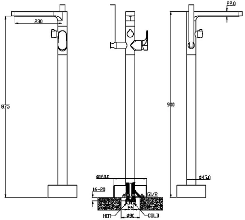 Смеситель для ванны Boheme SPECTRE черный напольный 459-B Смеситель для ванны Boheme SPECTRE черный напольный 459-B