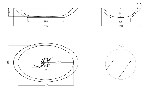 Раковина Salini CALLISTA 02 1101202SM 575x345 накладная S-Stone Раковина Salini CALLISTA 02 1101202SM 575x345 накладная S-Stone