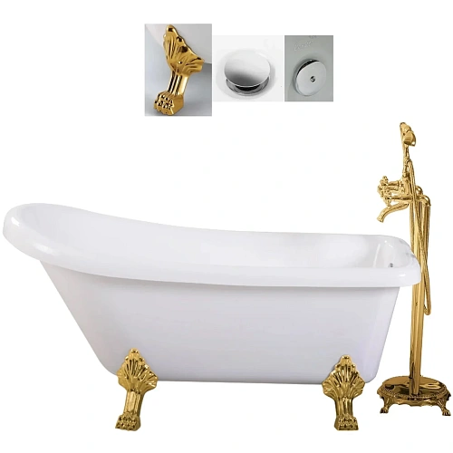 Ванна отдельностоящая Ceruttispa VITO 150G CT9669 1550x740x750 акриловая, на львиных лапах золото Ванна отдельностоящая Ceruttispa VITO 150G CT9669 1550x740x750 акриловая, на львиных лапах золото