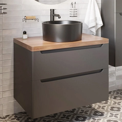 Тумба с раковиной STWORKI Берген 80 серая с темной столешницей, с раковиной на выбор 549478 Тумба с раковиной STWORKI Берген 80 серая с темной столешницей, с раковиной на выбор 549478