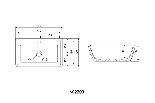 Раковина ABBER Rechteck AC2203 накладная, белая Раковина ABBER Rechteck AC2203 накладная, белая