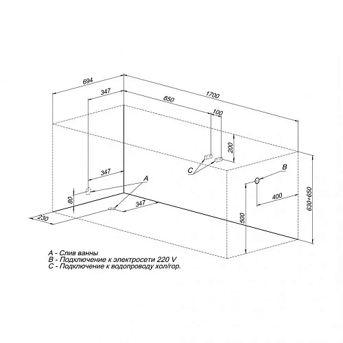 Акриловая ванна Aquanet Tessa NEW 170x70 00242924 Акриловая ванна Aquanet Tessa NEW 170x70 00242924