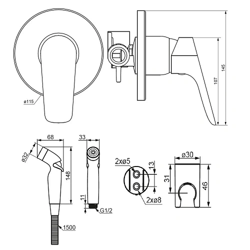 Гигиенический душ Damixa Jupiter 777510300 встраиваемый, черный Гигиенический душ Damixa Jupiter 777510300 встраиваемый, черный