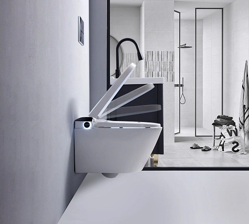 Унитаз SMART Timo TЕ-751B (580x380x420) с функцией биде подвесной с инсталляцией и черной матовой кнопкой Унитаз SMART Timo TЕ-751B (580x380x420) с функцией биде подвесной с инсталляцией и черной матовой кнопкой