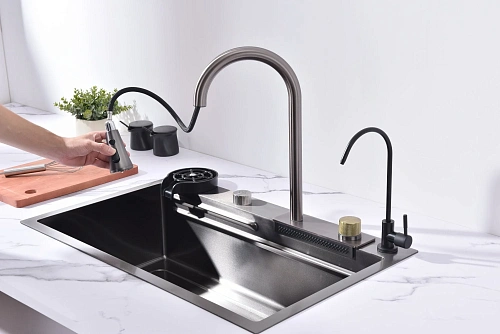 Кухонная мойка ArtDecco Elegant Flow 75 AEF117546 графит, из нержавеющей стали Кухонная мойка ArtDecco Elegant Flow 75 AEF117546 графит, из нержавеющей стали