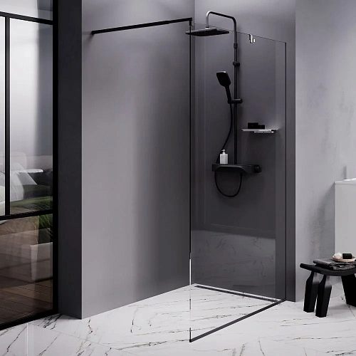 Душевая перегородка AM.PM Func W84WI-120-F1-BTE 120x200, стекло прозрачное 8 мм с покрытием, профиль черный Душевая перегородка AM.PM Func W84WI-120-F1-BTE 120x200, стекло прозрачное 8 мм с покрытием, профиль черный