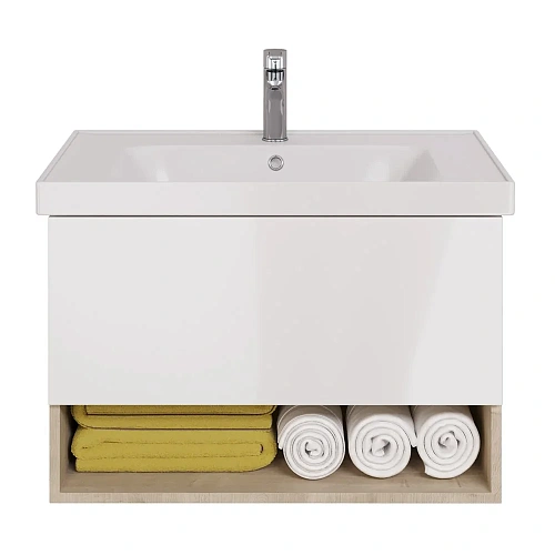 Тумба под раковину DREJA PERFECTO, 90 см, подвесная, 1 ящик, дуб эврика/белый глянец 99.0813 Тумба под раковину DREJA PERFECTO, 90 см, подвесная, 1 ящик, дуб эврика/белый глянец 99.0813