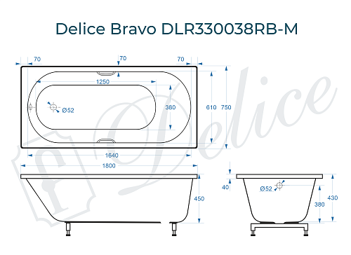 Ванна из искусственного камня Delice Bravo 180х75 DLR330038RB-M с черными ручками, матовая Ванна из искусственного камня Delice Bravo 180х75 DLR330038RB-M с черными ручками, матовая