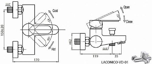 Смеситель для ванны CEZARES LACONICO-C-VD-01 Смеситель для ванны CEZARES LACONICO-C-VD-01