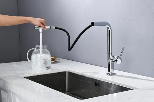 Смеситель для кухни AQUAme Cucina AQM9903CR с выдвижным изливом, с подключением к фильтру с питьевой водой, хром Смеситель для кухни AQUAme Cucina AQM9903CR с выдвижным изливом, с подключением к фильтру с питьевой водой, хром