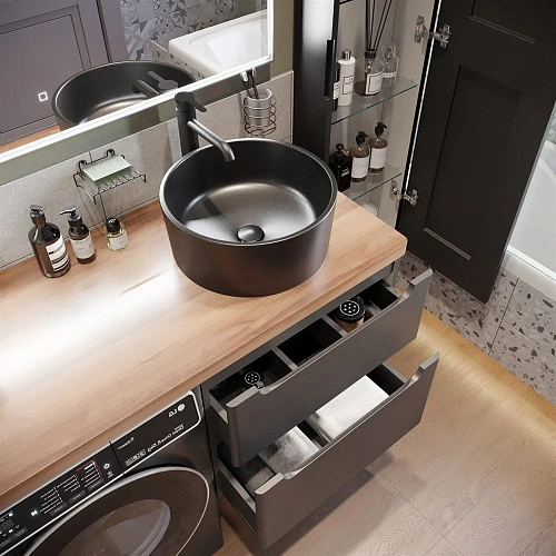 Тумба с раковиной STWORKI Берген 60 серая с темной столешницей 122, с раковиной на выбор, L 549640 Тумба с раковиной STWORKI Берген 60 серая с темной столешницей 122, с раковиной на выбор, L 549640