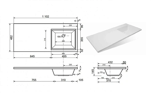 Тумба с раковиной Эстет Dallas Luxe ФР-00002019 1100х482 правая, напольная 3 ящика Тумба с раковиной Эстет Dallas Luxe ФР-00002019 1100х482 правая, напольная 3 ящика