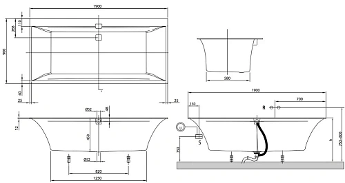 Ванна квариловая Villeroy &amp; Boch Squaro Edge 12 190 x 90 см UBQ190SQE2DV-01 Ванна квариловая Villeroy &amp; Boch Squaro Edge 12 190 x 90 см UBQ190SQE2DV-01